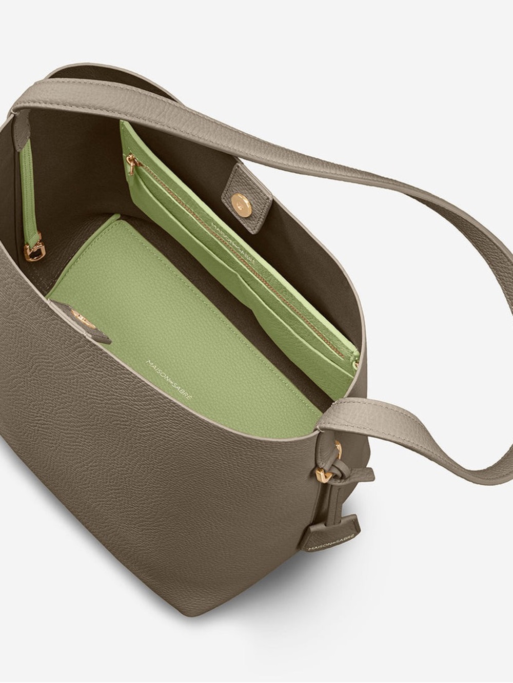 NWT Maison de Sabre Grey Leather Bucket Soft Tote Bag with bag charm - Picture 5 of 16